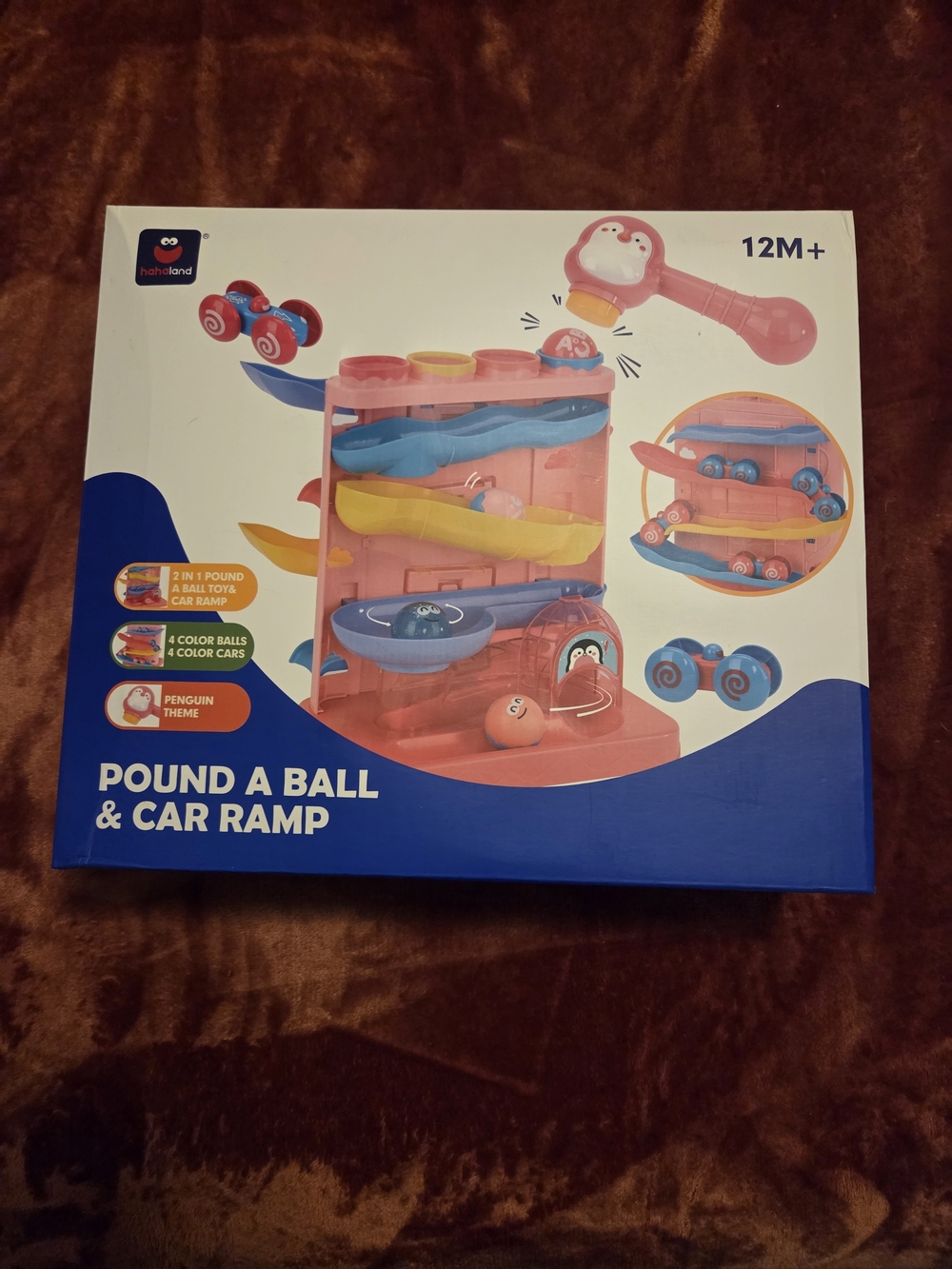 Pink Penguin Pound-and-Roll Car Ramp Toy